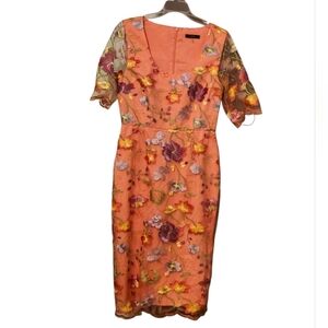 Trina Turk Floral Embroidered Orange Dress - 4 Spring Garden